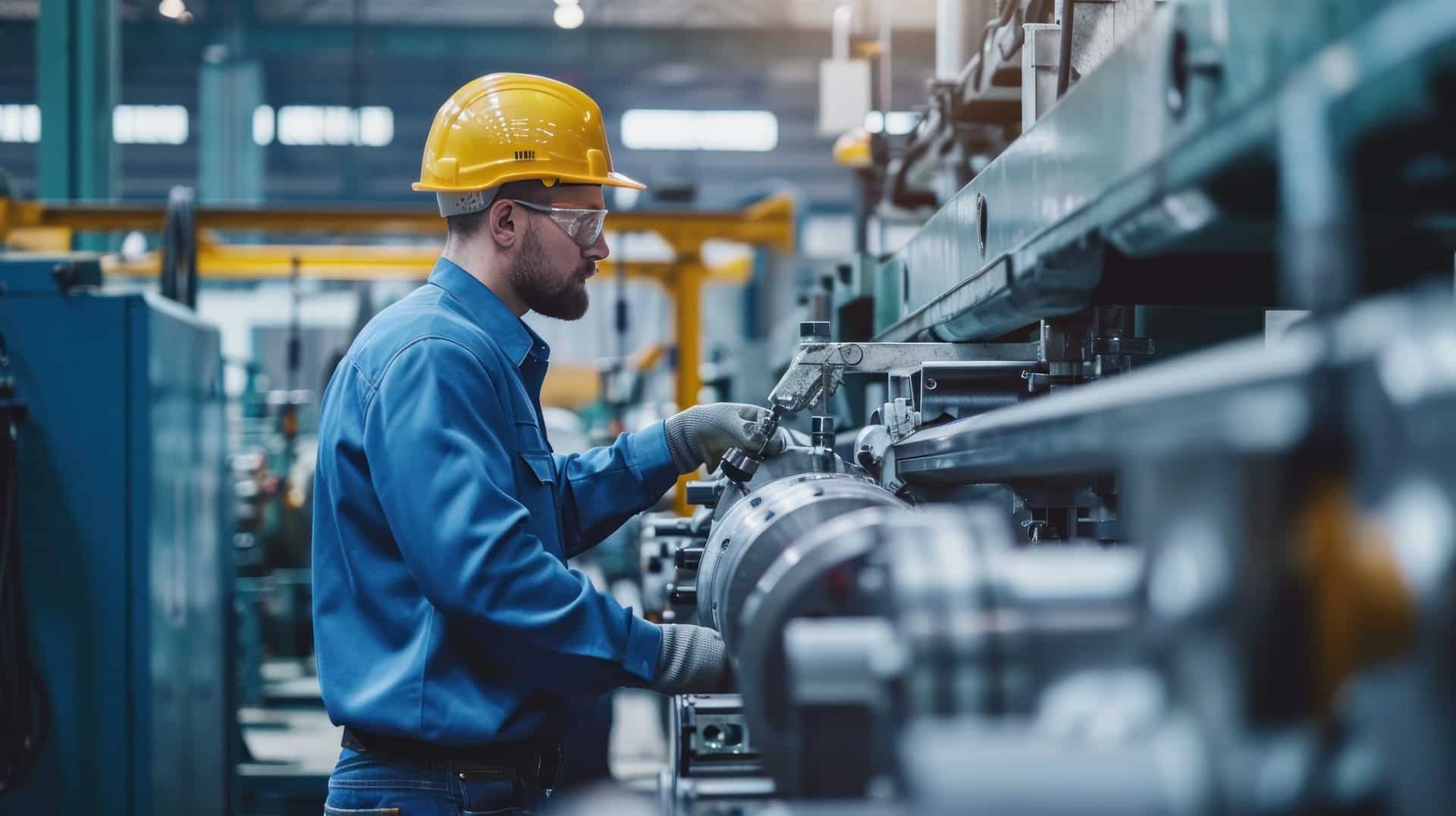 Arbeiter wartet flexible Schläuche an Produktionslinie
